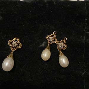 Set of 3 real pearls diamond and gold